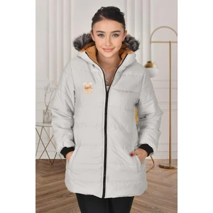 Kız Çocuk Kışlık Mont Kürk Kapüşonlu Uzun Mont (Basen Diz Arası BOY)-MNT-0010