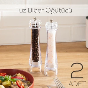 5915366 Baharat Öğütücü 2li Set Değirmen Baharat Değirmeni El Değirmeni Tuz Karabiber Öğütücü Baharatlık Şeffaf