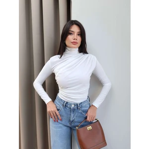 Omuz Bel Pile Detaylı Bluz