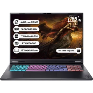 Nitro 18 NH.QYHEY.001 Ryzen Aı 9 365 16GB 1tb SSD RTX5060-115W 165Hz 18 Wqxga Dos Taşınabilir Bilgisayar