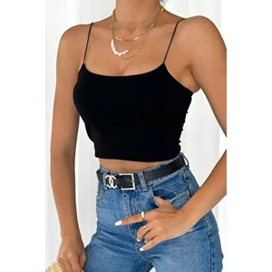 Siyah Kadın Ip Askılı Büstiyer Crop