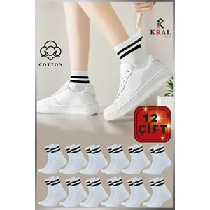 Lüx Kral Çizgili Patik Çorap Pamuklu Malzeme İle Terletmez 12 Çift Yazlık Kullanım