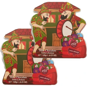 Elit Çikolata Mini Elitoloji Hacivat Karagöz Sütlü Çikolata Asetat Kutu 2'li Set Glutensiz