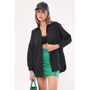 Kadın Siyah Oversize Uzun Basic Gömlek ARM-22Y001118