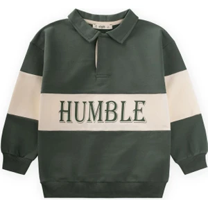 Polo Yaka Baskılı Sweatshirt 4-12 Yaş Haki Yeşil