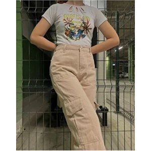 Trend Krem Kargo Cepli Pantolon