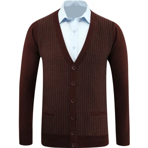 Erkek Düğmeli Hırka Cepli Desenli Çelik Örgü Klasik Kalıp - 5212M