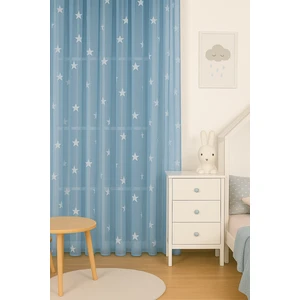 Mavi Yıldızlı Tül Perde, Erkek Çocuk Odası, Sık Pile, Düz, Sade, Tül Perde, Kornişli, Mavi