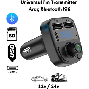 C1 Araç Fm Transmitter Type-C Bluetooth Araç Kiti USB Mp3 Sd Kart Çakmaklık Girişli Oto Müzik Çalar