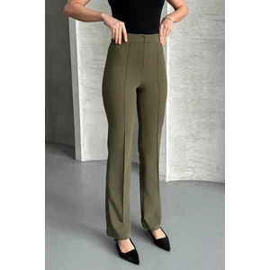 Kadın Haki Yüksek Bel Toparlayıcı Ispanyol Paça Palazzo Pantolon Haki / S