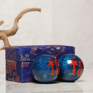 Good Fortune Temalı Mavi Zen Meditasyon Baoding Topu