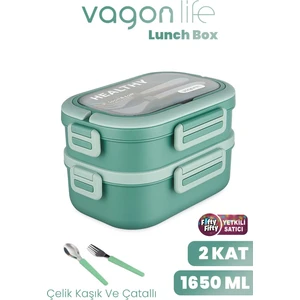 1650 ml Iki Kat Üç Bölme Paslanmaz Çelik Lunch Box Yeni Nesil Sefer Tası - Kaşık ve Çatallı -6715