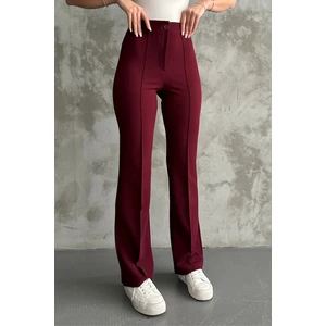 Kadın Bordo Yüksek Bel Toparlayıcı Ispanyol Paça Palazzo Pantolon Bordo / L