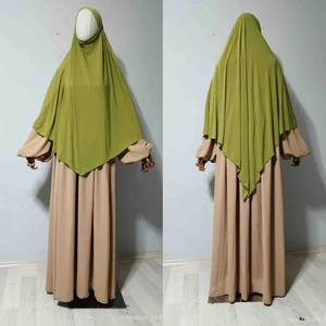 Maksi Boy Sandy Sufle Khimar Hazır Hijab Eşarp Yağ Yeşili