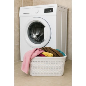 Beyaz, Hasır Desenli Plastik Çamaşır Selesi - 25x35x53cm