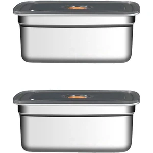 2 Adet Çelik 2200 ml Yemek Meyve Et Buzdolabı Beslenme Saklama Kabı MT221