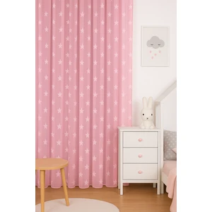 Pembe Yıldızlı Tül Perde, Kız Çocuk Odası, Sık Pile, Düz, Sade, Tül Perde, Kornişli, Pembe
