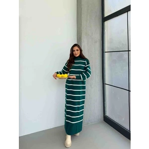 Çizgili Triko Elbise – Uzun Kollu, Rahat Kesim