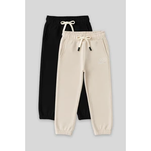 Standart Fit Basic 2li Paket Siyah-Bej Erkek Çocuk eşofman Alt - 11225