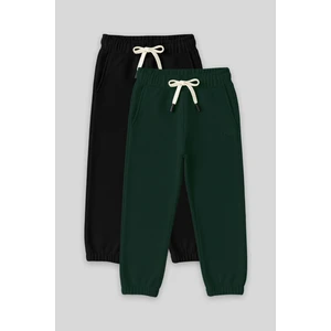 Standart Fit Basic 2li Paket Siyah-Çam Yeşili Erkek Çocuk eşofman Alt - 11225
