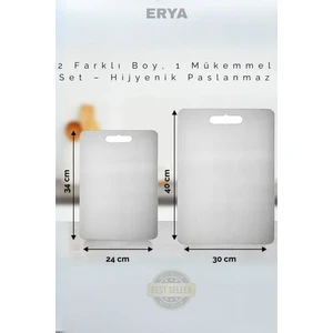 EryaHome 2'li Paslanmaz Çelik Kesme Tahtası Seti - Antibakteriyel,dayanıklı ve Kullanışlı (30X40CM-24X34CM)