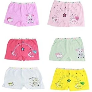 TUTKU Kız Elastan Baskılı 6'lı Paket Boxer( 0181)-ÇOK RENKLİ-2-4 Yaş