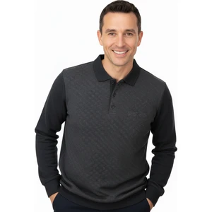 Erkek Kışlık Kazak Pamuklu Düğmeli Polo Yaka Cepli Uzun Kollu Klasik Desenli Rahat Kesim