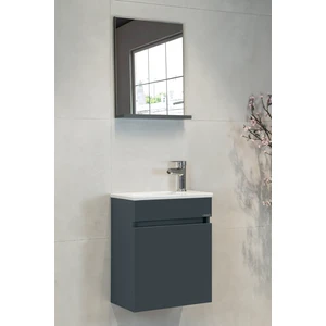 Fit Banyo Dolabı Seti (45 cm Koyu Gri Aynalı Lavabolu Mdf)