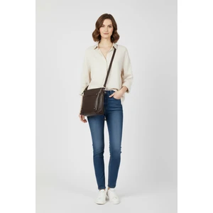 Dış Cepli Kahve Kadın Deri Omuz Çantası
