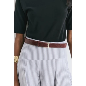 Kemer 2502 - Köşeli Gold Tokalı Bordo Kadın Kemer