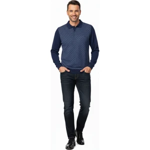 Erkek Kışlık Kazak Pamuklu Düğmeli Polo Yaka Cepli Uzun Kollu Klasik Desenli Rahat Kesim