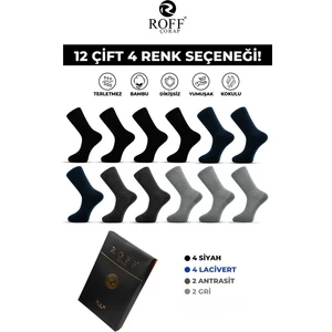 Roff Bambu Erkek Soket Çorap Dikişsiz Nefes Alan Günlük Kullanım 12’li Paket