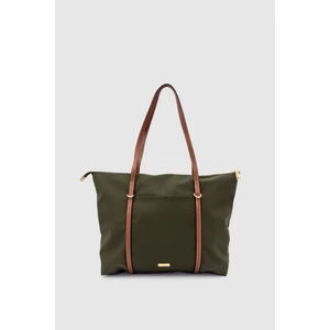 Velie Paraşüt Kumaş Şeritli Shopper Çanta Haki-Taba