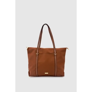Velie Paraşüt Kumaş Şeritli Shopper Çanta Taba