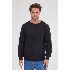 Erkek Siyah Standart Fit Normal Kesim Pamuklu Basic Bisiklet Yaka Sweatshirt