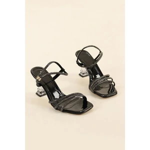 Iribu Kadın Taşlı Şeffaf Topuklu Sandalet – Abiye / Gümüş – Orta Topuklu Şeffaf Bantlı Ayakkabı