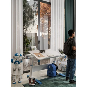 Creo Mobili Sirius Simple Erkek Çocuk Çalışma Masası Yükseklik Ayarlı Eğimli Ders Çalışma Masası - 120x75 Cm, Beyaz/Mavi