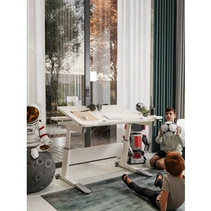 Creo Mobili Sirius Simple Ergonomik Çocuk Masası Yükseklik Ayarlı ve Eğimli Modern Masa - 120x75 Cm, Ekru/Gri