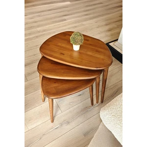 Fawdecor Asimetrik Masif Ahşap Doğal Modern Iskandinav Tarzı 3'lü Zigon Sehpa Seti