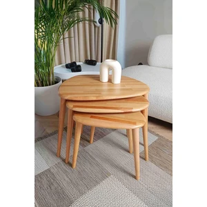 Faw Decor Fawdecor Asimetrik Masif Ahşap Doğal Modern 4 Ayaklı İskandinav Tarzı 3'lü Zigon Sehpa Seti