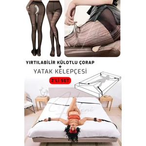 Yırtılabilir Transparan Çorap ve BDSM Fantazi Yatak Kelepçesi – Çiftler İçin Sex Seti / Siyah