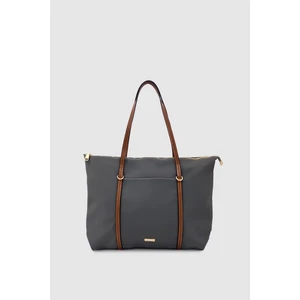 Velie Paraşüt Kumaş Şeritli Shopper Çanta Gri-Taba