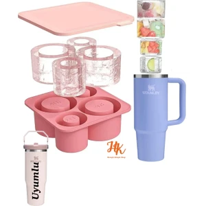 Quencher ve Iceflow Uyumlu 20-30-40 Oz Aksesuar 4 Bölmeli Kapaklı Silikon Buz Kalıbı