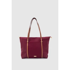 Velie Paraşüt Kumaş Şeritli Shopper Çanta Bordo-Taba