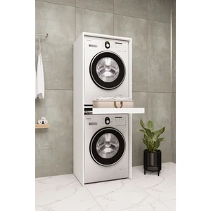 Mdf Çamaşır Makinesi ve Kurutma Makinesi Dolabı Çekmeceli 186 beyaz