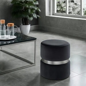 Luxery Puf - Antrasit Spor Dikişli Gümüş Detaylı Silinebilir Kadife Kumaş Modern Lüx Puf-Makyaj Pufu