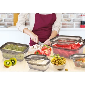 Berina Home Kilitli & Kapaklı Saklama Kabı 4'lü Set (0.45L + 1l + 2l + 4l) – Füme | Hava Geçirmez, Bpa Içermez, Mikrodalga ve Bulaşık Makinesine Uygun