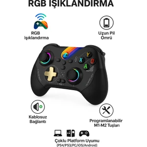 Rgb Işıklı Switch/ps3/ps4/android/ios Mfi/pc/steam Uyumlu Kablosuz Bluetooth Gamepad