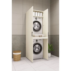 Mdf Çamaşır Makinesi ve Kurutma Makinesi Dolabı 210 Kapaklı aytaşı krem