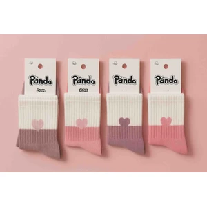 Panda Kalp Desenli Renkli Çorap – Kadın Unisex Rahat Günlük Çorap (4’lü Paket)